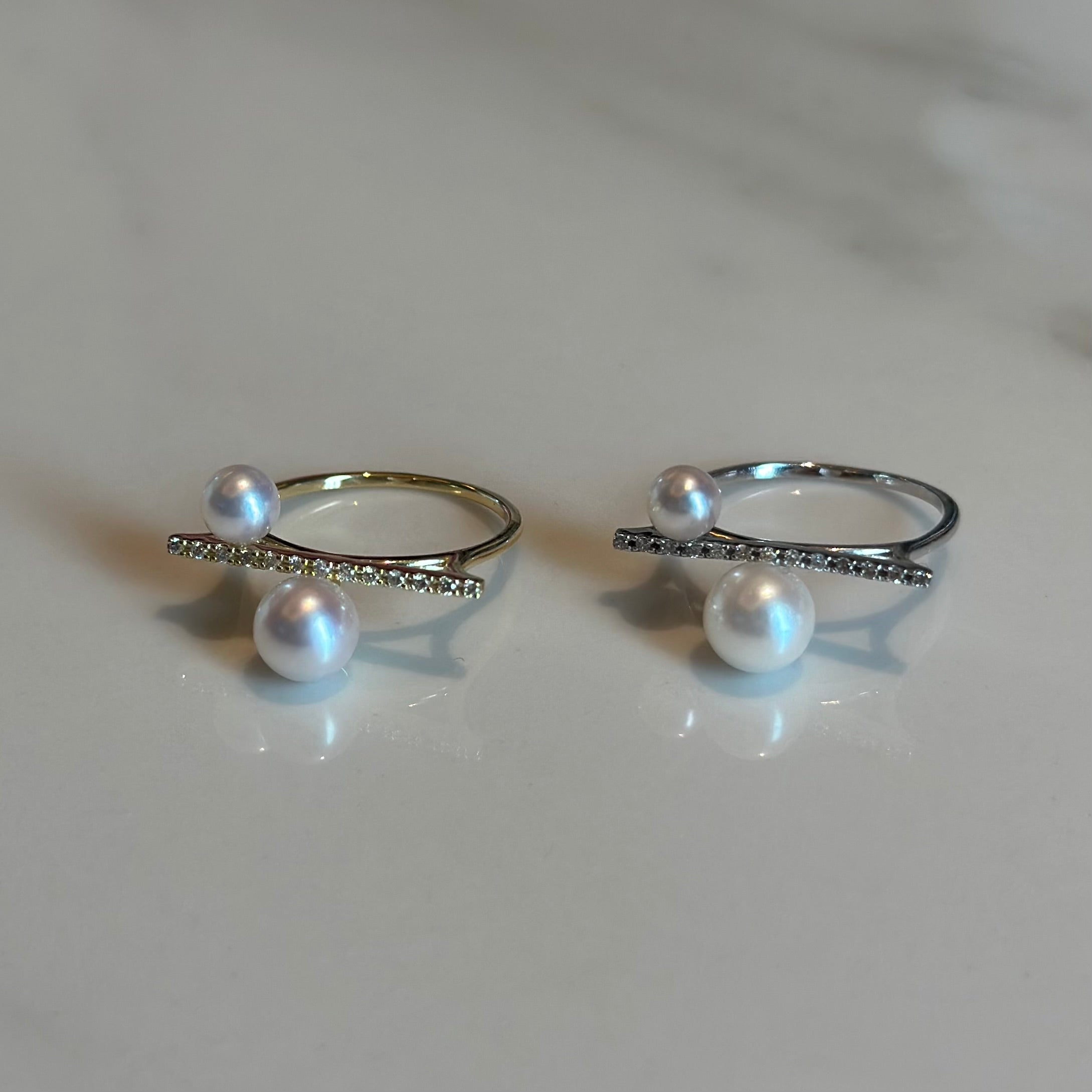 Akoya Diamond Bar Ring