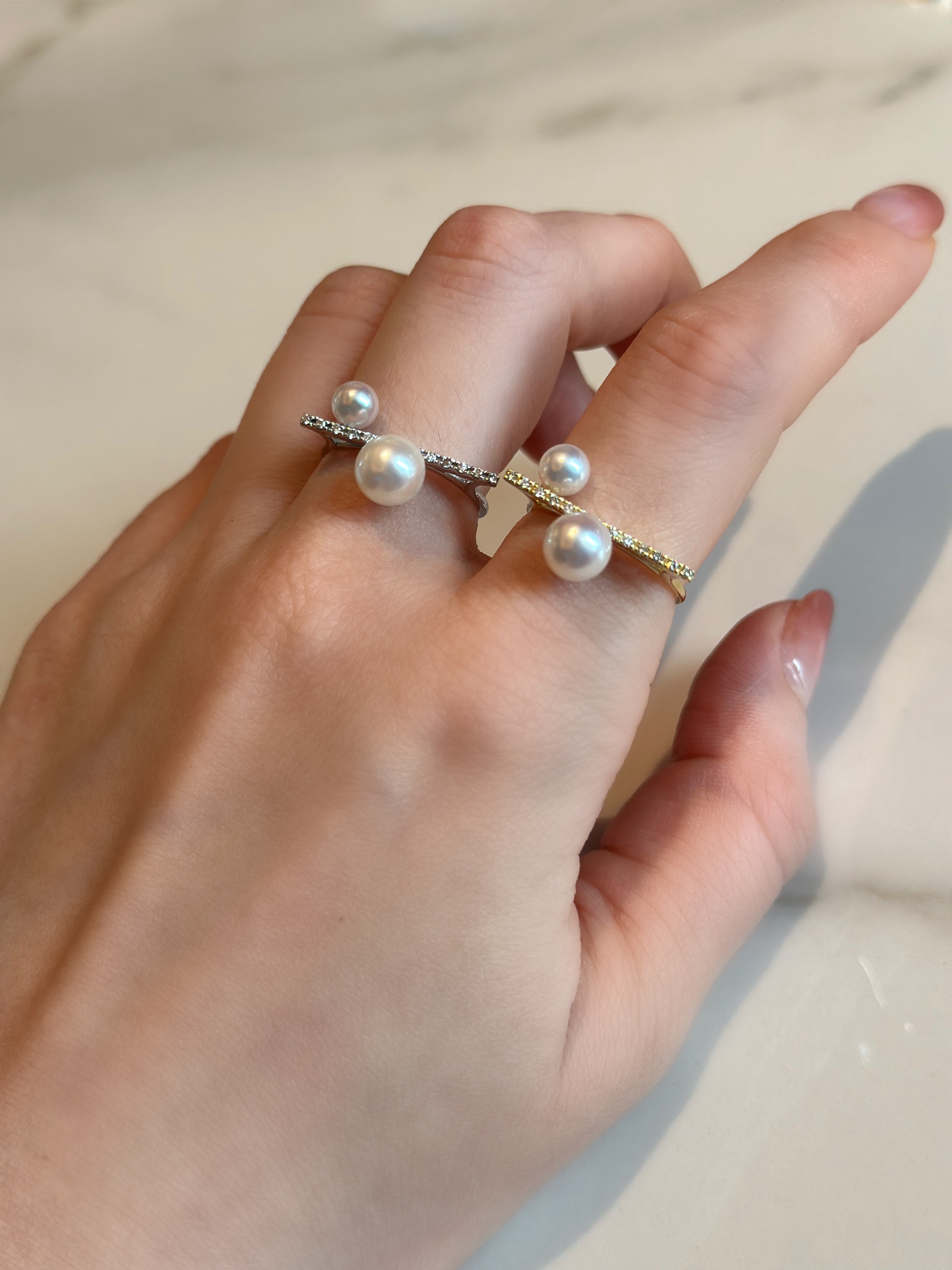 Akoya Diamond Bar Ring
