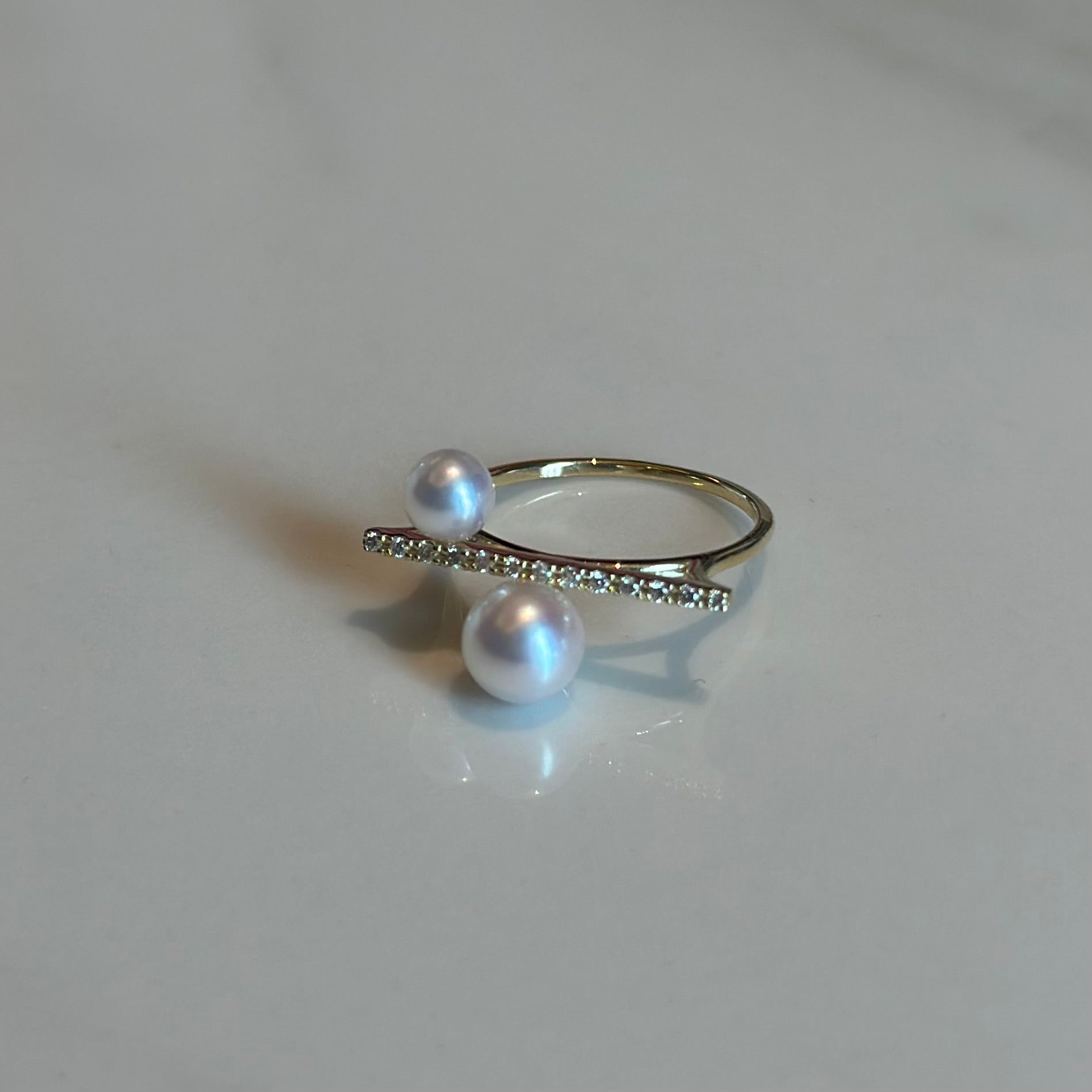 Akoya Diamond Bar Ring