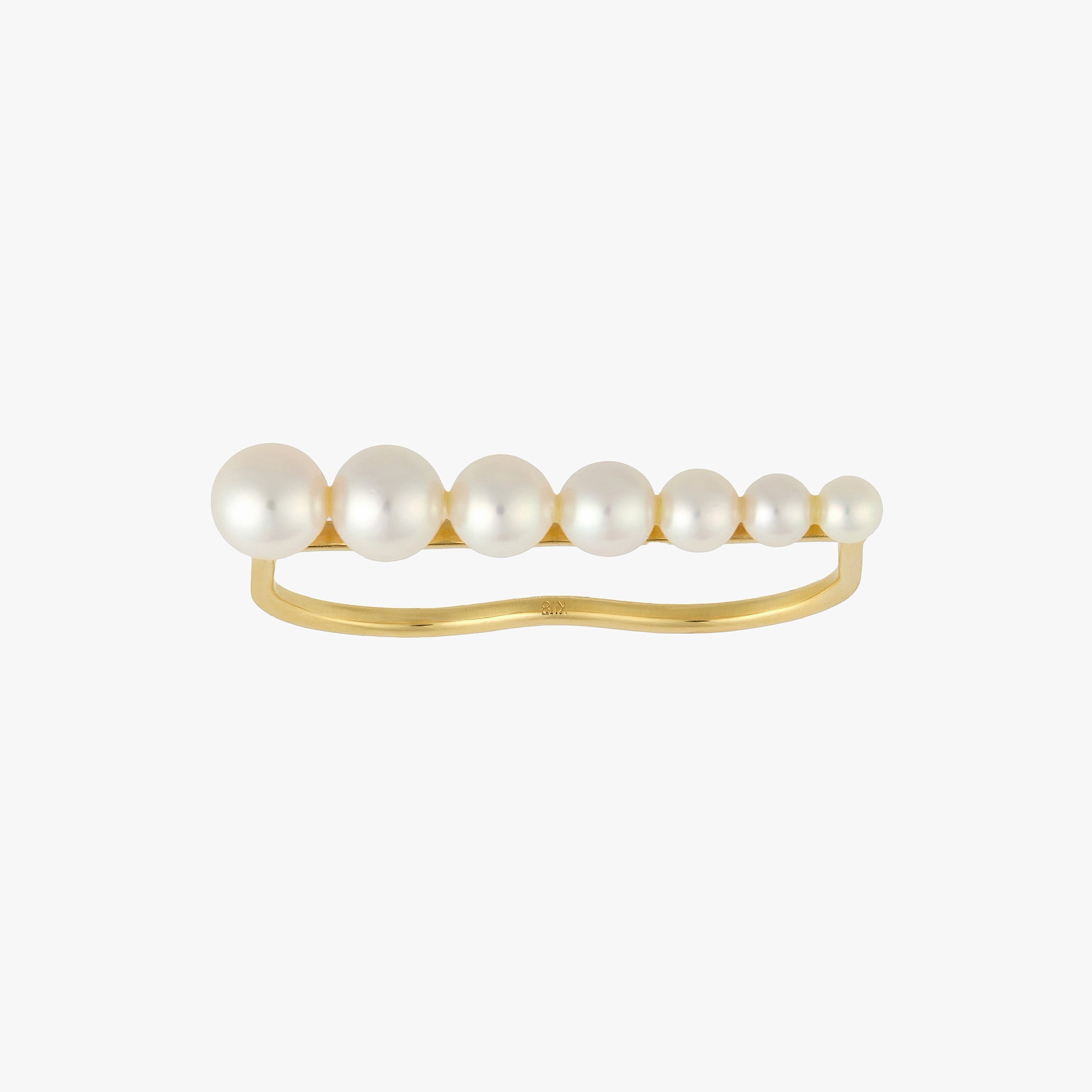 Showcase of Akoya Pearl Double Finger Ring on white background